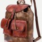 Stylish Vintage Classic Brown Leather Bag Travel School Drawstring Book Backpack