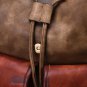 Stylish Vintage Classic Brown Leather Bag Travel School Drawstring Book Backpack