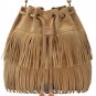 Vintage Tassel Fringe Shoulder Bag Drawstring Khaki Casual Travel Messenger Bags