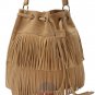 Vintage Tassel Fringe Shoulder Bag Drawstring Khaki Casual Travel Messenger Bags