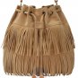 Vintage Tassel Fringe Shoulder Bag Drawstring Khaki Casual Travel Messenger Bags
