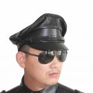 New Men's Police Style 100% Real Goatskin Leather Black Hat