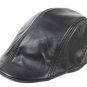 Men's Black Real Leather Fashion Newsboy Ivy Cabbie cap Gatsby Flat Golf Hat