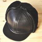 Men's 100% Real Leather Black Protect Ear Hat/ Dual style hat