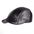 Black Top quality Leather Newsboy Hat Flat Ivy Cap Driving Golf Gatsby Steampunk