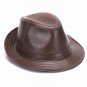 Men's 100% Real Cowhide Leather Vintage Cowboy Cap Cowhide Casual Fedora Top Hat