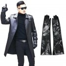 30cm40cm50cm60cm Men's Genuine Black Shiny leather Long Evening Driving Gloves
