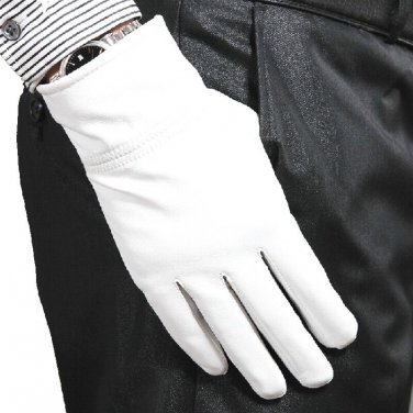 100% Genuine Leather&iuml;&frac14;�NO PU&iuml;&frac14;� White/ Black Warm winter Gloves Wedding Party Gloves