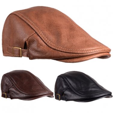 100% Real Cowhide (NO PU) Newsboy Hat Flat Ivy Cap Driving Golf Gatsby Steampunk