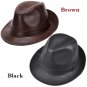 Men's Real Leather Black Brown Bucket Cap/ Fedora hat /Gentleman Hat *4Color
