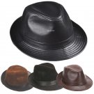 Men's Sheep/Cowhide Leather Black Brown Top Cap/ Fedora Hat/Leather Trilby
