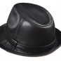 Men's Sheep/Cowhide Leather Black Brown Top Cap/ Fedora Hat/Leather Trilby