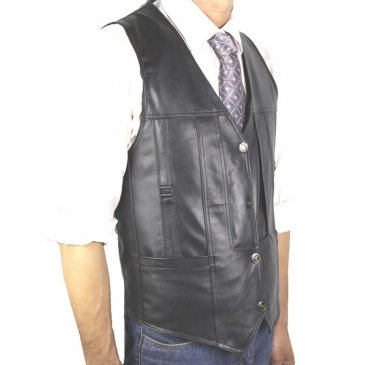 New Mens 100% Real Leather Black Vest Motorcycle Driver Vest Biker Vest SIZE:9XL