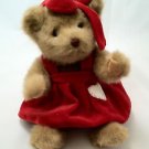 Jerry Elsner Teddy Bear Plush Tan Removable Red Dress 11" Posable