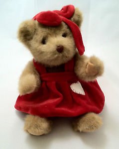 Jerry Elsner Teddy Bear Plush Tan Removable Red Dress 11" Posable