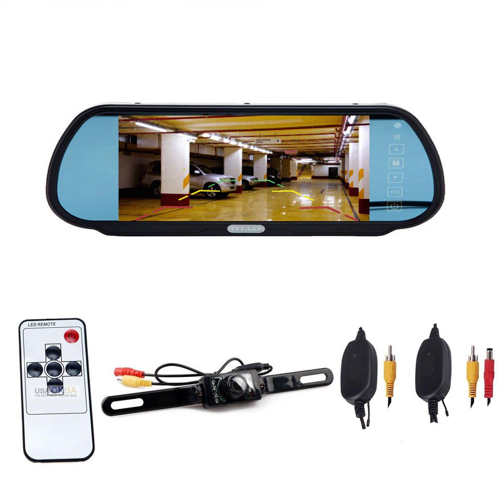 7" LCD Screen Car Rear View Backup Mirror Monitor+Wireless Reverse IR Camera Kit