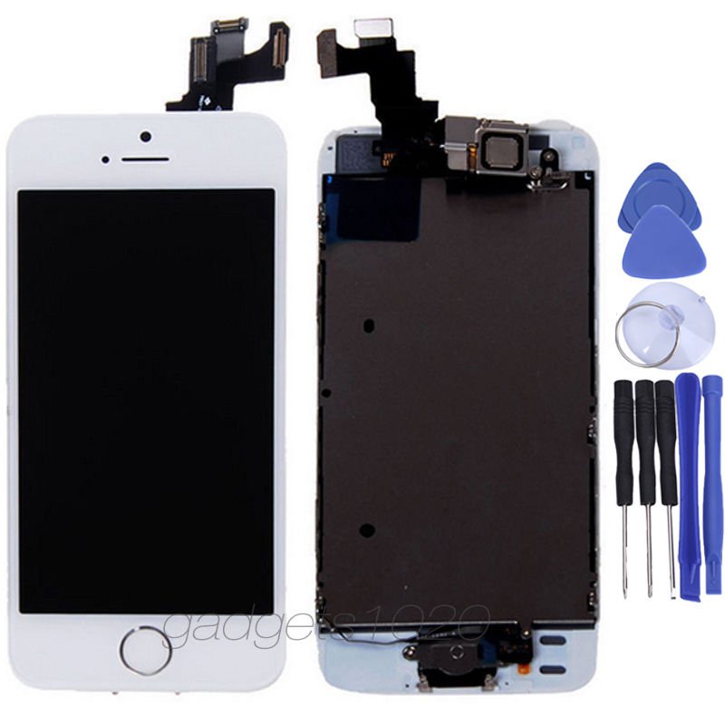 White LCD Screen Display + Touch Screen Digitizer + Button Camera for Iphone 5S