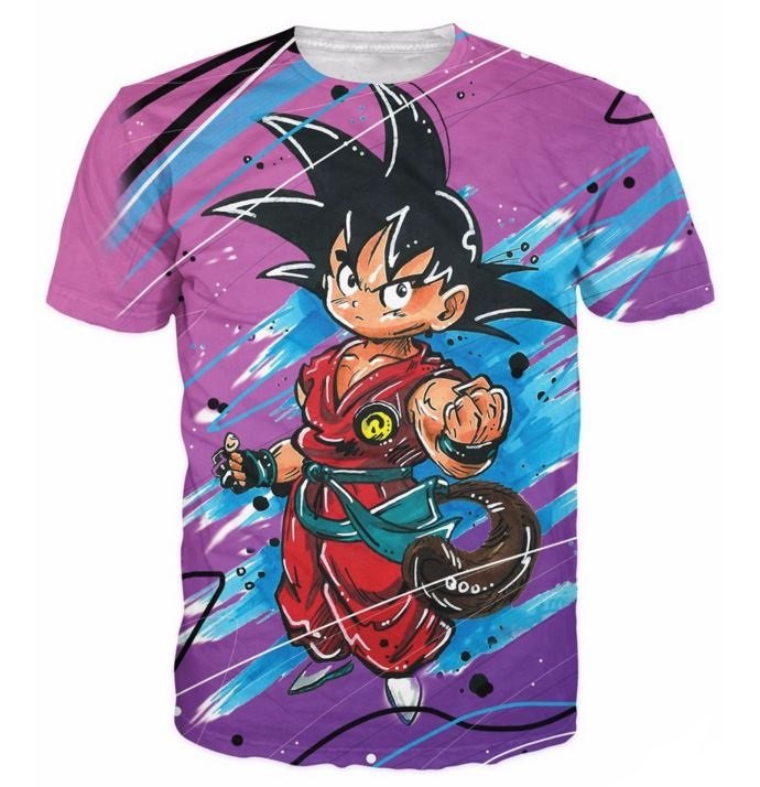 Kid Young Goku Blue Outfit Gi 3D Pink DBZ T-Shirt.
