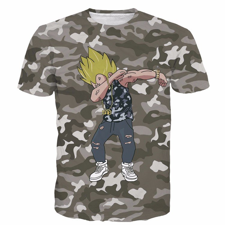 Majin Vegeta Camo Military Camouflage Dab Dance Grey T- Shirt