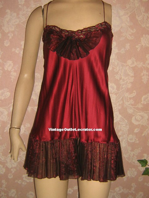 Victoria's Secret Vintage Babydoll Nightgown S All Silk Maroon Crystal ...