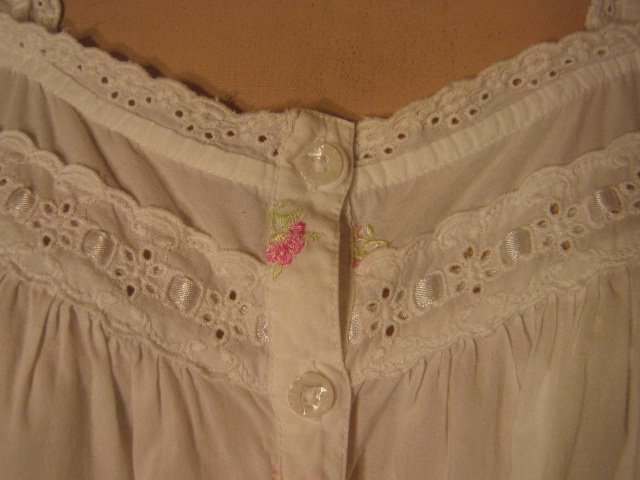 Adonna Cotton Vintage Nightgown Large Embroidered Roses ...