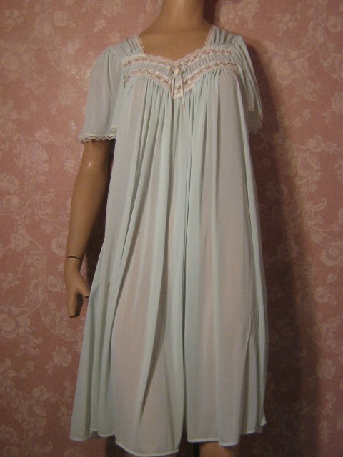 Miss Elaine Nightgown Vintage Silk Essence Aqua Blue Mega Sweep Short S M