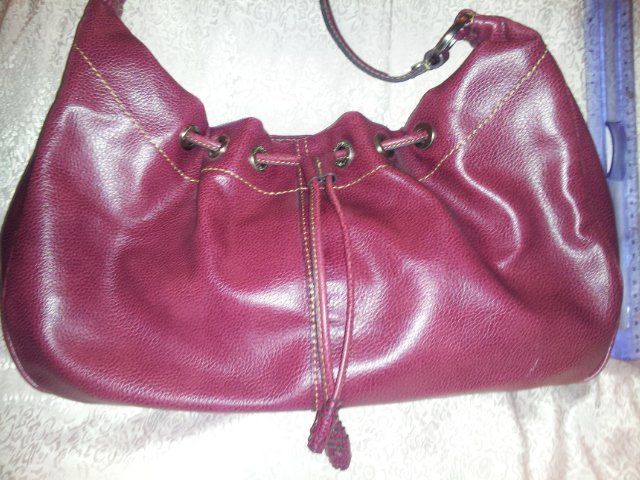 Liz Claiborne Purse Oxblod Brown Leather Look Slouch Hippie Drawstring ...