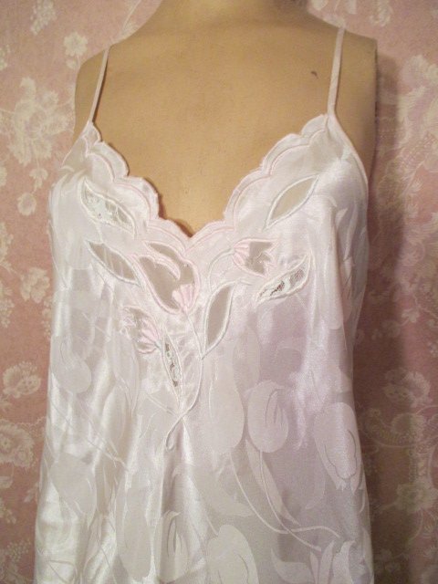 Sara Beth Vintage Nightgown Pink Satin Floral Brocade Silky Long S M