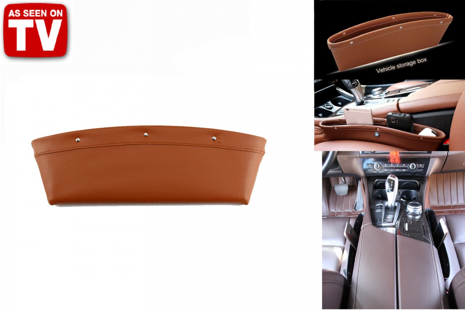 2PCS Brown Car iPocket - PU Leather Car Seat Gap Pocket