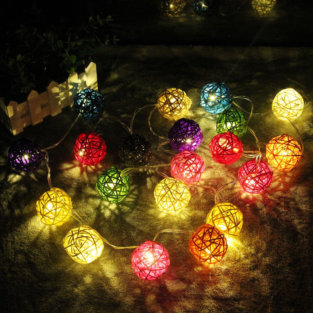 2M Rattan Ball LED String Light Warm White Fairy Light Holiday For Christmas
