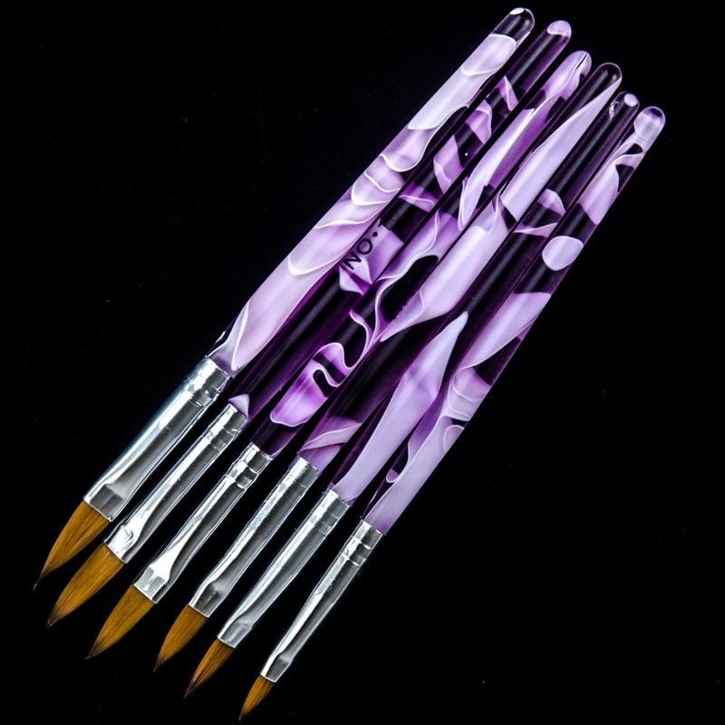 6 PCS Acrylic Kolinsky Sable Nail Art Flat Brush Design Dotting Painting Crystal