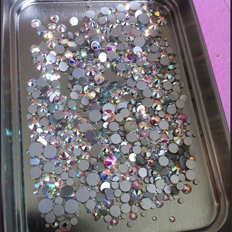 Mix Sizes 1000PCS/Pack Crystal Clear AB Non Hotfix Flatback Rhinestones Nail