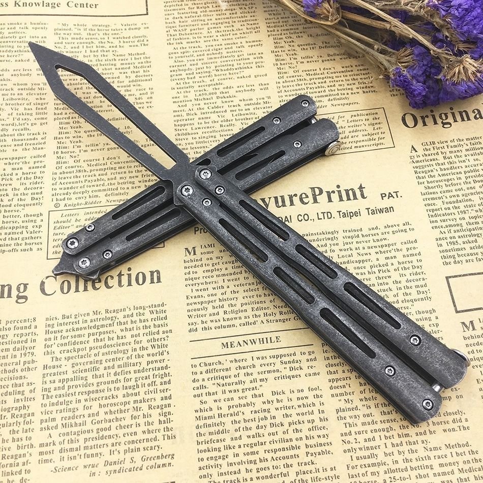 stone washed 440C SsTraining knife butterfly balisong folding knife