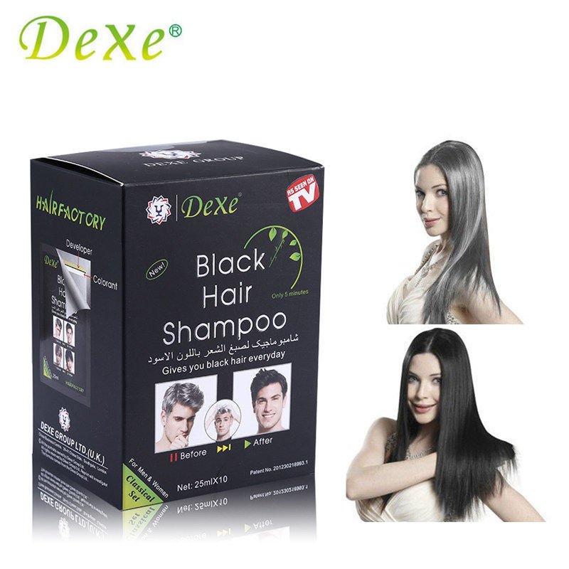 5pcs/lot Dexe Makeup Brand Black Hair Shampoo Only 5 Minutes Grey Hair Removal