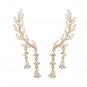 Fashion Lady Clear Crystal Leaf Feather Ear Jacket Earrings Back Ear Cuffs Stud