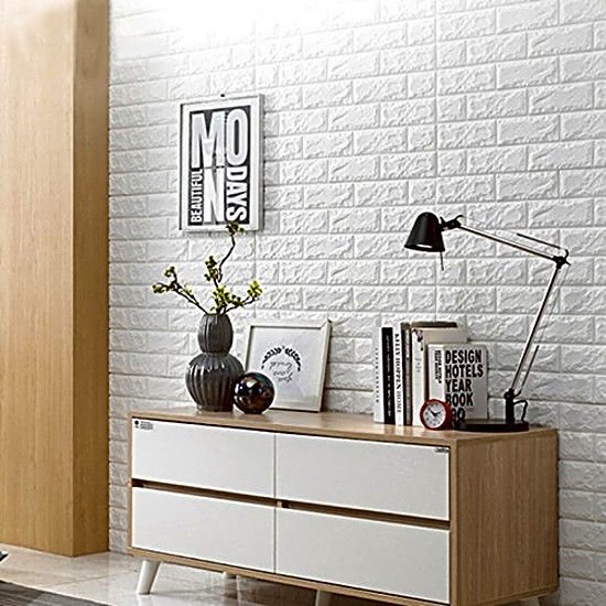Peel and Stick 3D Wall Panels Wall Decor, White Brick Wallpaper 1Ft x 0