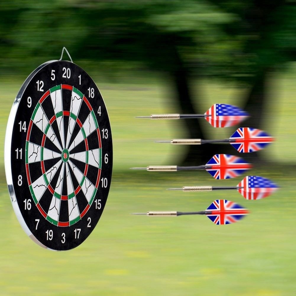 Wuudi Dart Board, Double-sided Flocking Dartboard with 6 Brass Darts(18 inches)
