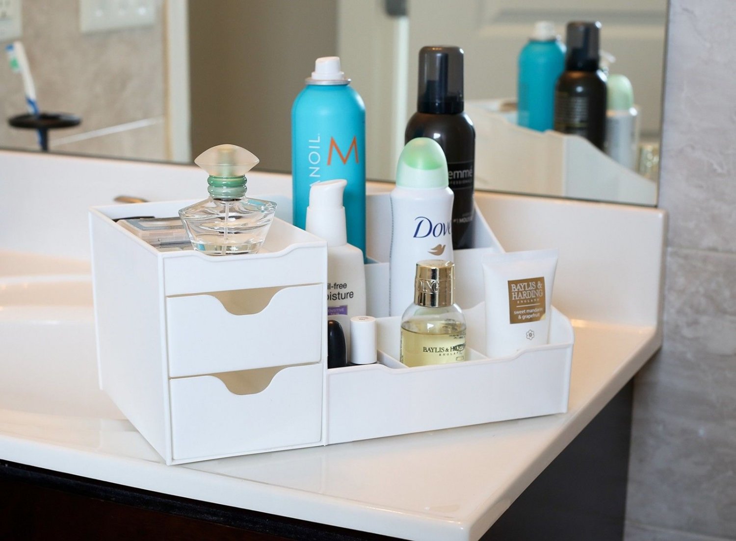 Mantello Makeup Vanity Organizer White w/9 Compartments, Makeup Organizer Storag