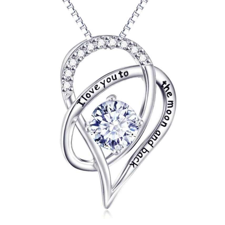 Sterling Silver Necklace Gift for Her I Love You Heart Pendant Birthday Wife Mom