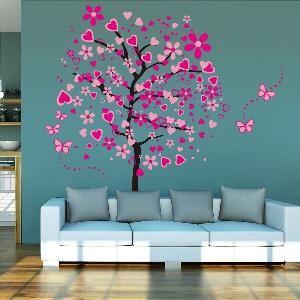 ElecMotive Huge Size Cartoon Heart Tree Butterfly Wall Decals Removable Wall Dec