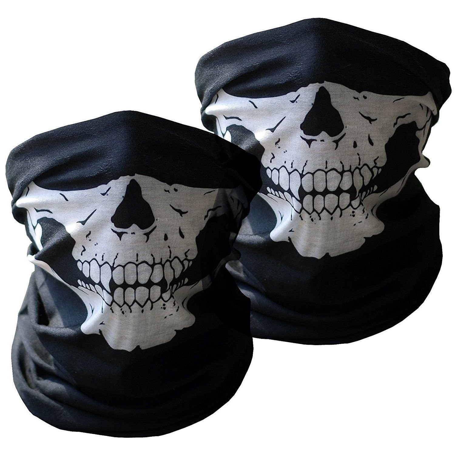 Motorcycle Face Masks (Pack of 2), Nuoxinus Black Seamless Skull Face Tube Mask,