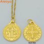 Large Miraculous Medal +18" Gold Plated Chain Catholic Anniyo Saint Benedict