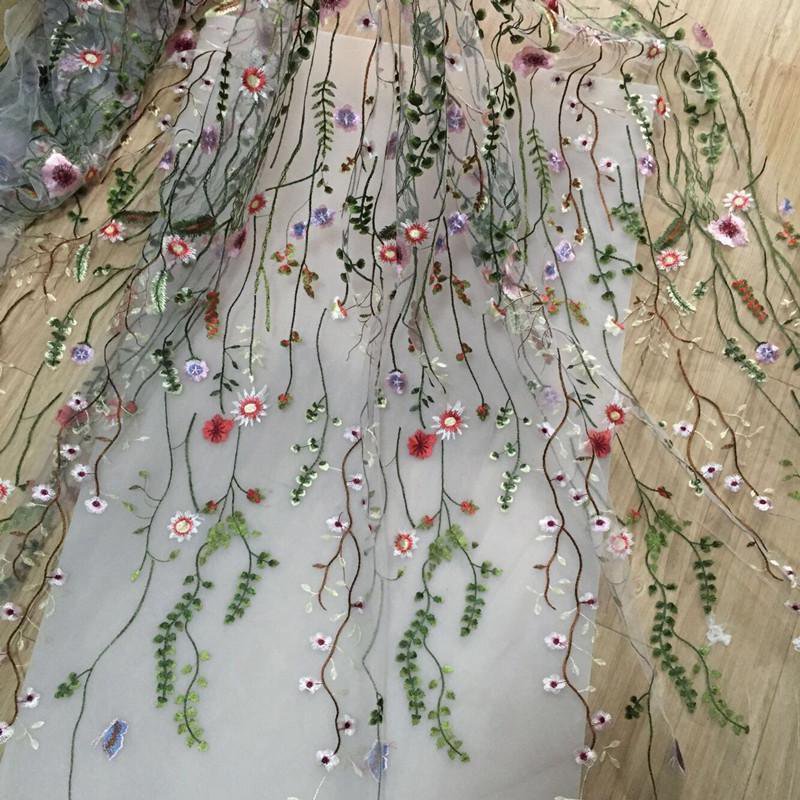 Women Three Dimensional Embroidery Flower Lace Fabric Mesh DIY Dress Clothing