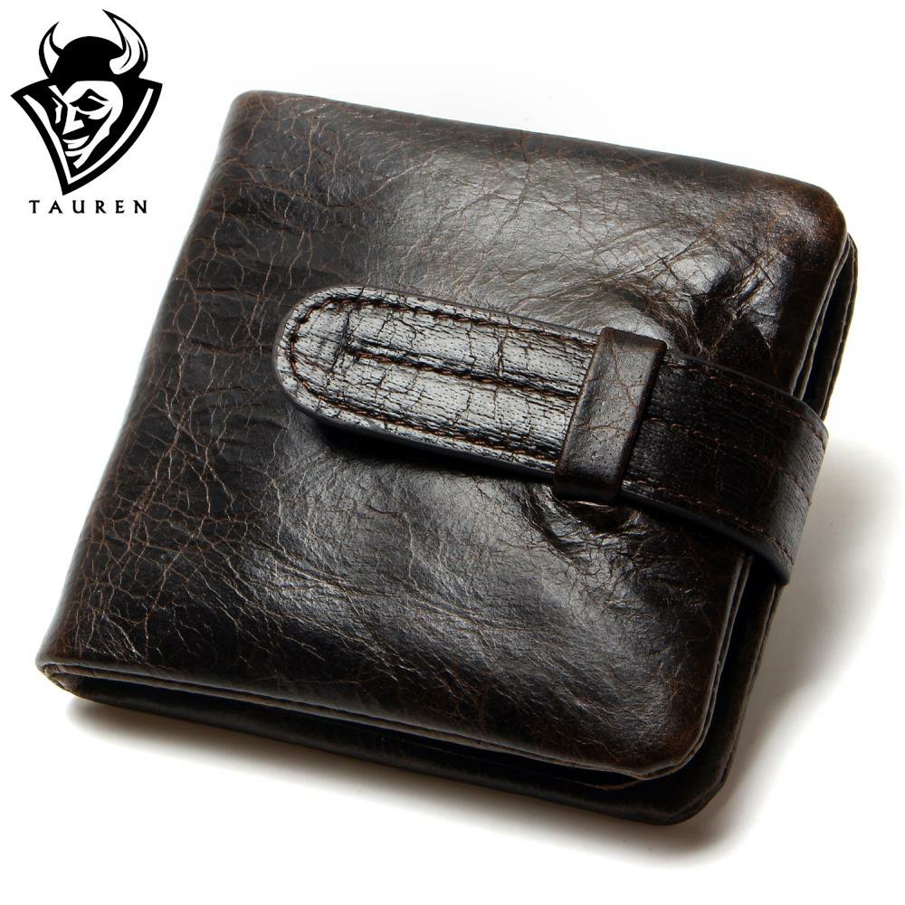 Vintage Casual Genuine Cowhide Wallet Oil Wax Leather Men Short Bifold Purse New