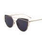 Cat Eye Sunglasses Flat Frame Lens Metal Women Large Mirror Fashion Twin Beams