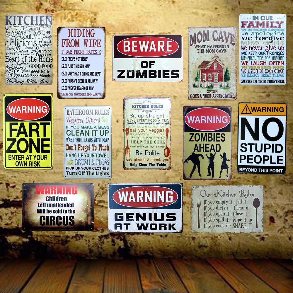Kitchen Family Rule Wall Tin Sign Metal Painting Retro Gift Pub Office Home New