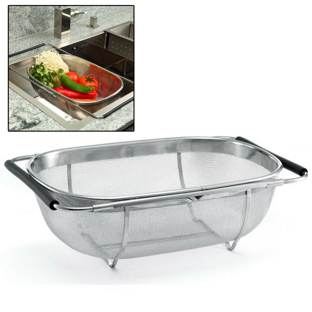 Rack Drain Stainless Steel Sink Basket Retractable Pull Dish Vegetables Kitchen