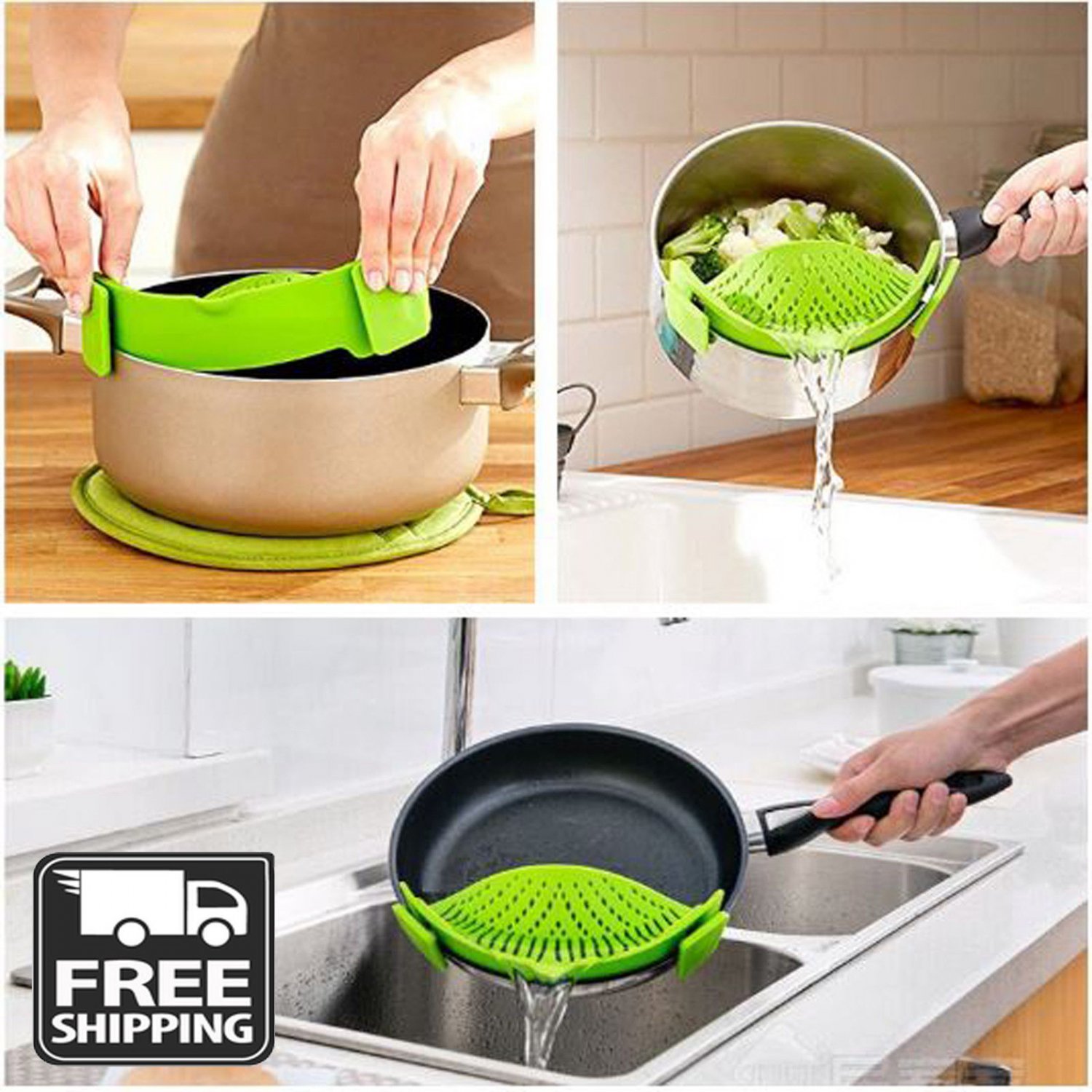 Silicone Pot Pan Bowl Funnel Strainer Rice Washing Colander Kitchen Gadget Tools