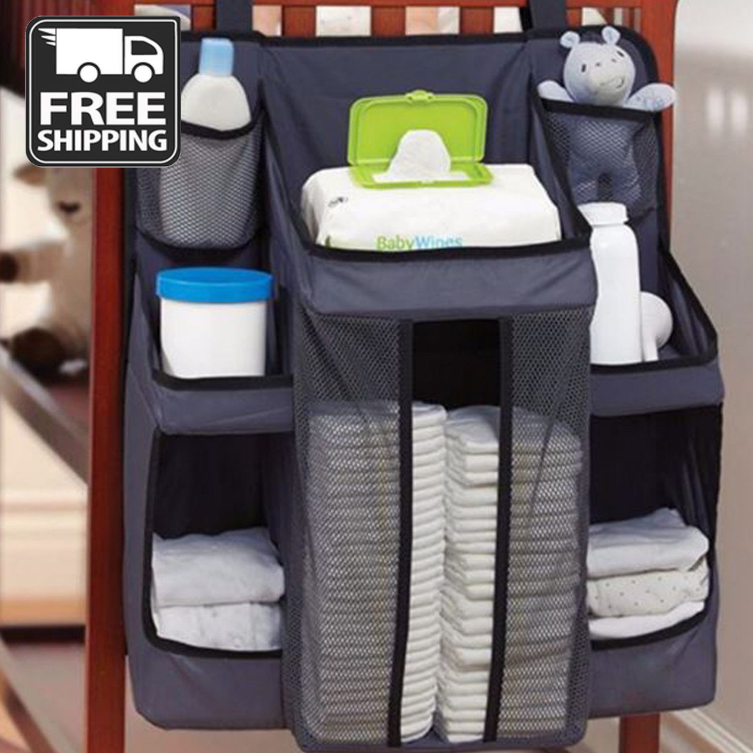 Multi-functional Large Baby Hanging Storage Toy Diaper Pocket For Crib 45*51cm