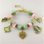 AKA Pink Green gold Charms Bracelet Alpha Kap Alpha Sorority gold Jewelry Gift